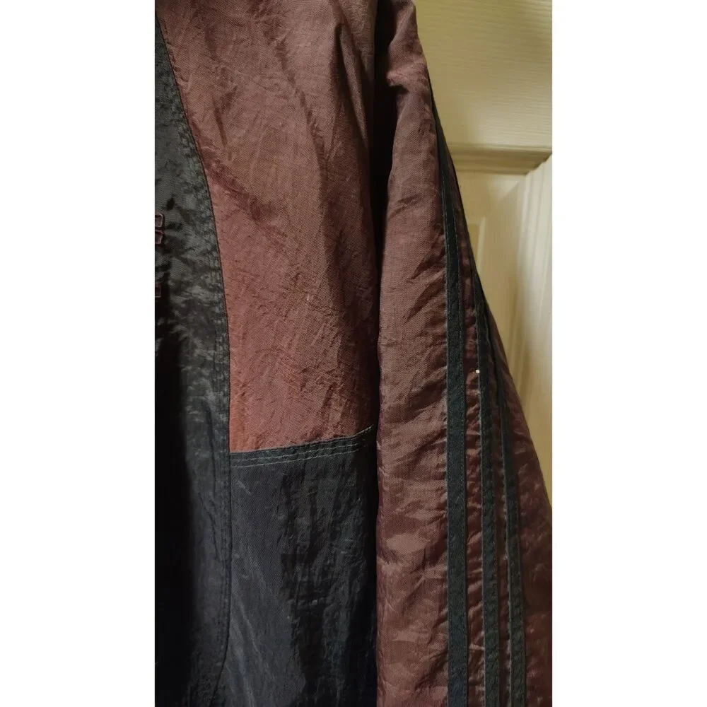 Vintage 90s Adidas Maroon and Black Color-Block Hooded Jacket Large
